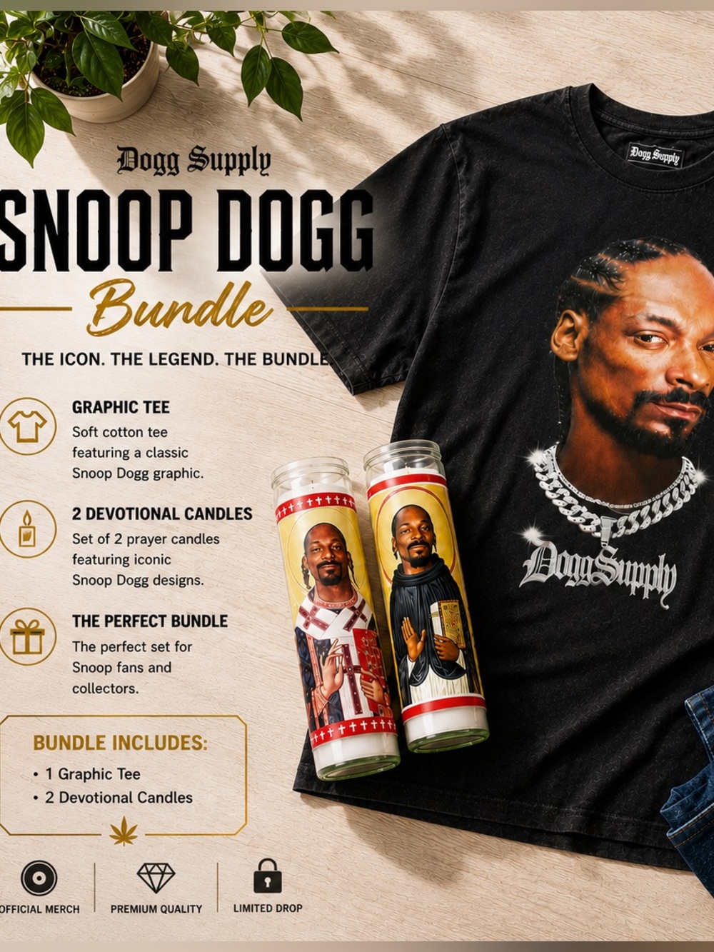Snoop Dogg 'Dogg Supply' Black Graphic Tee with Iconic Portrait